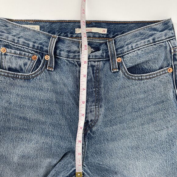 Levis Womens Jeans Size 26 Wedgie Mid Rise Button Fly Raw Hem Rigid Denim - Picture 10 of 11